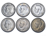 1931 - 1936 Better Grade British Silver Shillings Lot (6 Coins) - Date Run