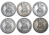 1931 - 1936 Better Grade British Silver Shillings Lot (6 Coins) - Date Run