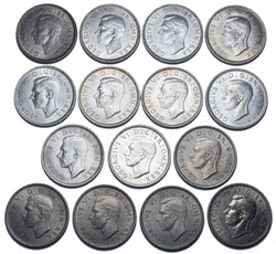 1937 - 1951 High Grade English Shillings Lot (15 Coins) - British Coins Silver