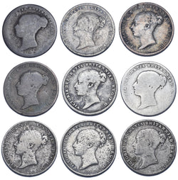 1838 - 1866 Sixpences Lot (9 Coins) - Victoria British Silver Coins