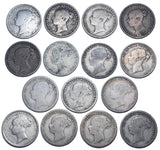 1871 - 1887 Sixpences Lot (15 Coins) - Victoria British Silver Coins
