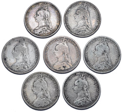 1887 - 1892 Sixpences Lot (7 Coins) - Victoria British Silver Coins - Date Run