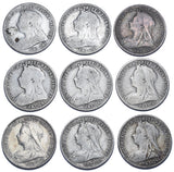 1893 - 1901 Sixpences Lot (9 Coins) - Victoria British Silver Coins - Date Run
