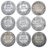 1893 - 1901 Sixpences Lot (9 Coins) - Victoria British Silver Coins - Date Run