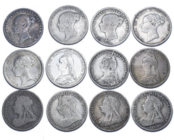 1859 - 1900 Sixpences Lot (12 Coins) - Victoria British Silver Coins