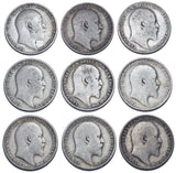 1902 - 1910 Sixpences Lot (9 Coins) - Edward VII British Silver Coins - Date Run