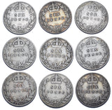 1902 - 1910 Sixpences Lot (9 Coins) - Edward VII British Silver Coins - Date Run