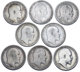 1902 - 1910 Sixpences Lot (8 Coins) - Edward VII British Silver Coins