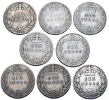 1902 - 1910 Sixpences Lot (8 Coins) - Edward VII British Silver Coins