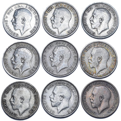 1911 - 1919 Sixpences Lot (9 Coins) - George V British Silver Coins - Date Run