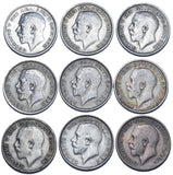 1911 - 1919 Sixpences Lot (9 Coins) - George V British Silver Coins - Date Run