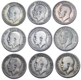 1911 - 1919 Sixpences Lot (9 Coins) - George V British Silver Coins - Date Run