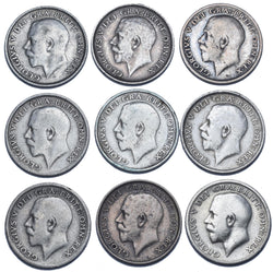 1911 - 1919 Sixpences Lot (9 Coins) - George V British Silver Coins - Date Run