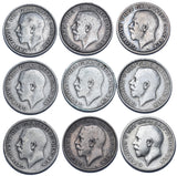 1911 - 1919 Sixpences Lot (9 Coins) - George V British Silver Coins - Date Run
