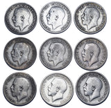 1911 - 1919 Sixpences Lot (9 Coins) - George V British Silver Coins - Date Run