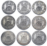1911 - 1919 Sixpences Lot (9 Coins) - George V British Silver Coins - Date Run