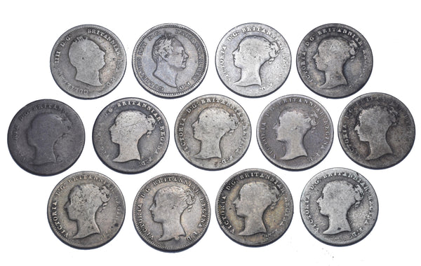 1836 - 1855 Groats Lot (13 Coins) - British Silver Coins - All Different