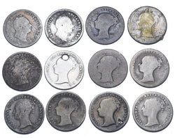 1836 - 1855 Groats Lot (12 Coins) - British Silver Coins - All Different