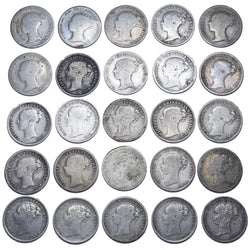 1860 - 1887 Threepences Lot (25 Coins) - Victoria British Silver Coins