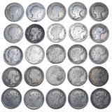 1860 - 1887 Threepences Lot (25 Coins) - Victoria British Silver Coins