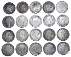 1860 - 1887 Threepences Lot (20 Coins) - Victoria British Silver Coins