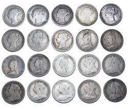 1874 - 1901 Threepences Lot (20 Coins) - Victoria British Silver Coins