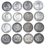 1887 - 1901 Threepences Lot (16 Coins) - Victoria British Silver Coins -Date Run