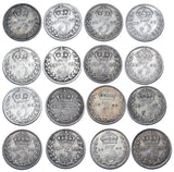 1887 - 1901 Threepences Lot (16 Coins) - Victoria British Silver Coins -Date Run