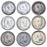 1902 - 1910 Threepences Lot (9 Coins) - Edward VII British Silver Coins Date Run