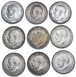 1911 - 1919 Better Grade British Silver Threepences Lot (9 Coins) - Date Run