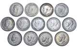 1920 - 1936 Better Grade British Silver Threepences Lot (13 Coins) -