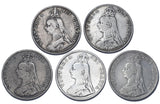 1887 - 1890 Double Florins Lot (5 Coins) - Victoria British Silver Coins