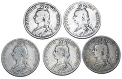 1887 - 1892 Halfcrowns Lot (5 Coins) - Victoria British Silver Coins