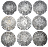 1893 - 1901 Halfcrowns Lot (9 Coins) - Victoria British Silver Coins - Date Run