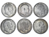 1902 - 1910 Halfcrowns Lot (6 Coins) - Edward VII British Silver Coins