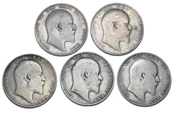 1906 - 1910 Halfcrowns Lot (5 Coins) - Edward VII British Silver Coins