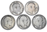 1906 - 1910 Halfcrowns Lot (5 Coins) - Edward VII British Silver Coins