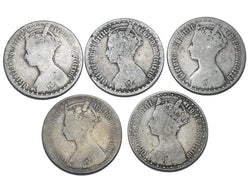 1873 - 1884 Gothic Florins Lot (5 Coins) - Victoria British Silver Coins