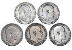 1902 - 1910 Florins Lot (5 Coins) - Edward VII British Silver Coins