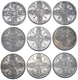 1911 - 1919 Florins Lot (9 Coins) - George V British Silver Coins - Date Run