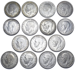 1920 - 1936 Better Grade British Silver Florins Lot (15 Coins) - George V