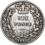 1836 Sixpence - William IV British Silver Coin