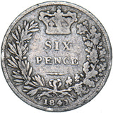 1841 Sixpence - Victoria British Silver Coin