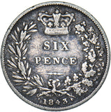 1843 Sixpence - Victoria British Silver Coin