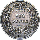 1851 Sixpence - Victoria British Silver Coin - Nice