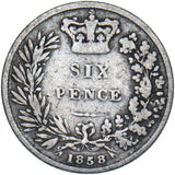 1858 Sixpence - Victoria British Silver Coin