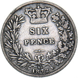 1872 Sixpence (Die no. 33) - Victoria British Silver Coin