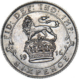 1916 Sixpence - George V British Silver Coin - Very Nice