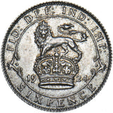 1924 Sixpence - George V British Silver Coin - Very Nice