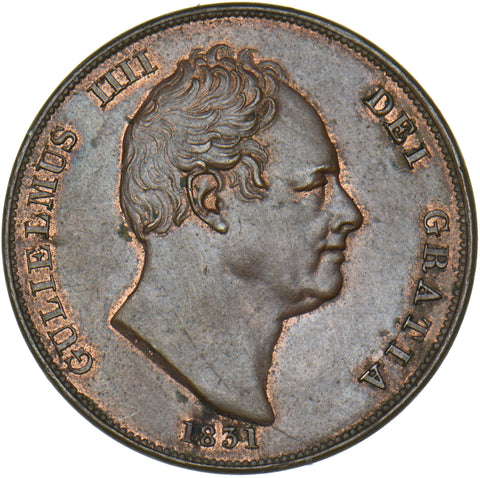 1831 Penny (.W.W on Truncation) - William IV British Copper Coin - Superb